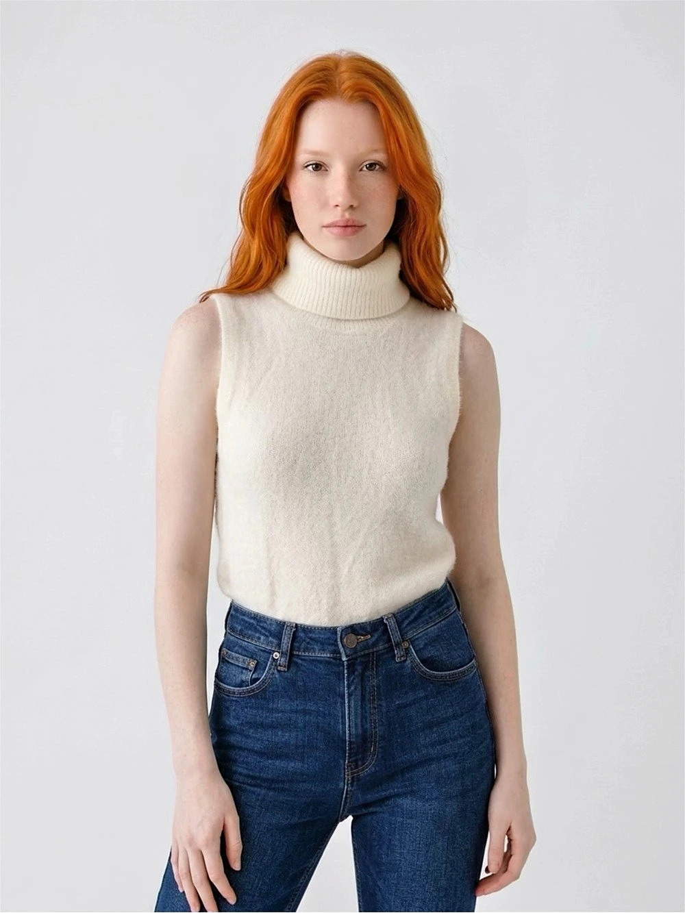 Cynthia Rowley Sutton Sleeveless Turtleneck Cream Medium
